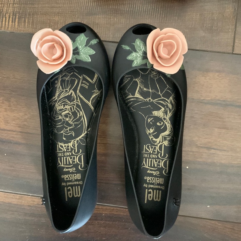 Mini Melissa Black Girls Disney beauty and beast rose flat 12